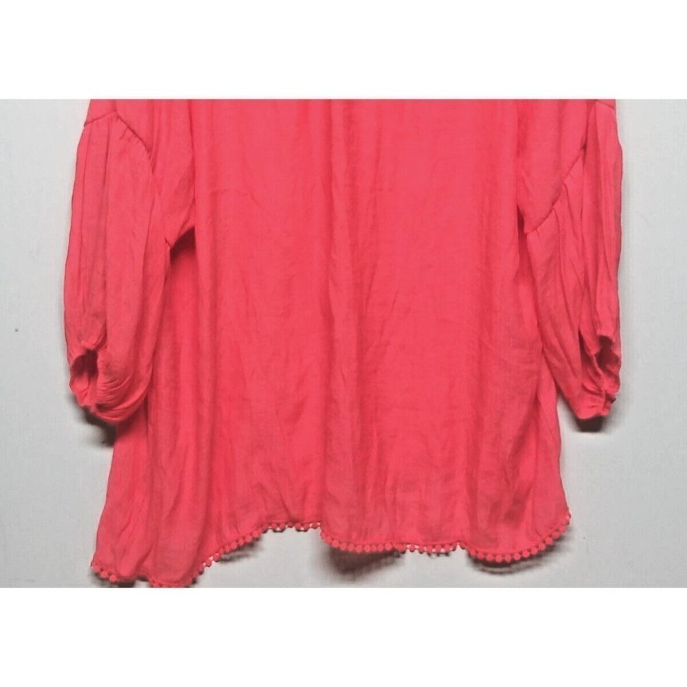 Robert Louis Top blouse Plus 3X coral lace accents 3/4 balloon sleeve pullover - Picture 6 of 8